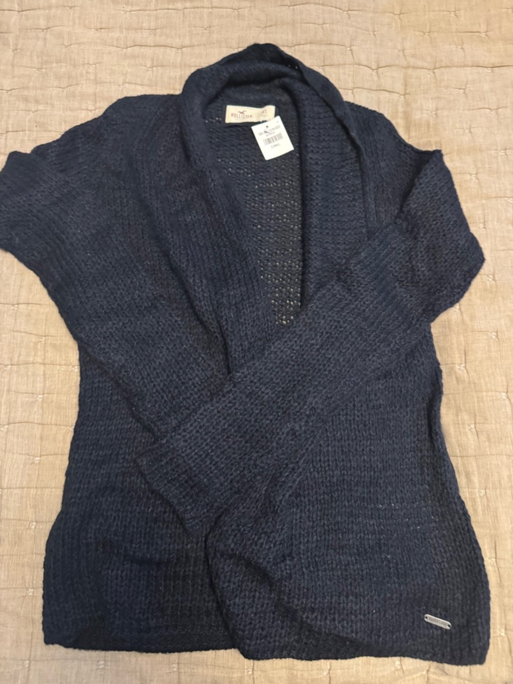 Hollister Deep Navy Shawl Collar Open-Front Cardigan